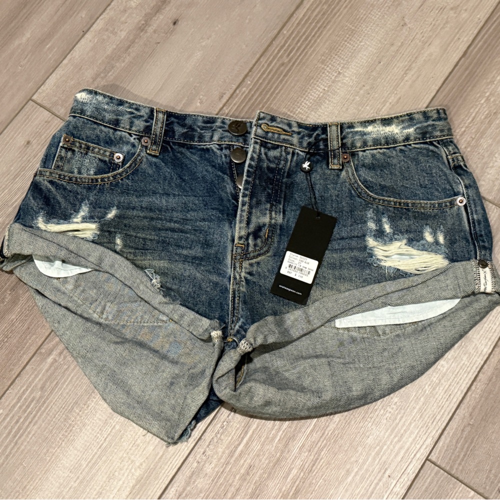 One Teaspoon Bandits Low Waist Denim Shorts - color: Used Blue